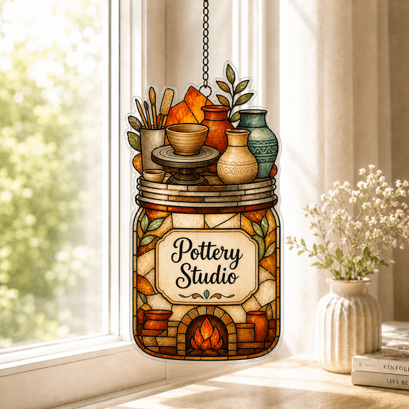 Pottery Suncatcher Acrylic Window Hanging, Pottery Studio Gift for Ceramic Artist