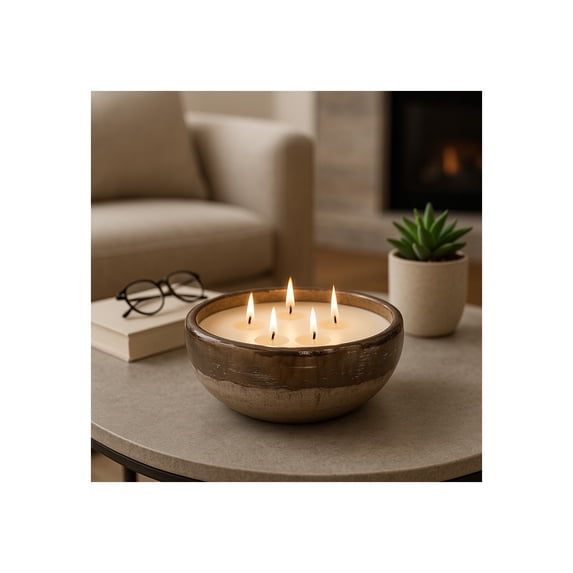 Decorative Two Tone Scented Candle Bowl for Men and Women - Large Votive Candle for Indoor and Outdoor Spaces - Stylish Home Decor Accent for Living Room, Bedroom, and Bathroom - 5", Grey & Gold