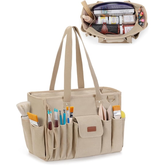 Pottery Tool Bag with Multiple Pockets, Art Supply Tote for Clay Sculpting Tools, Portable Artist Organizer for Studio & Travel