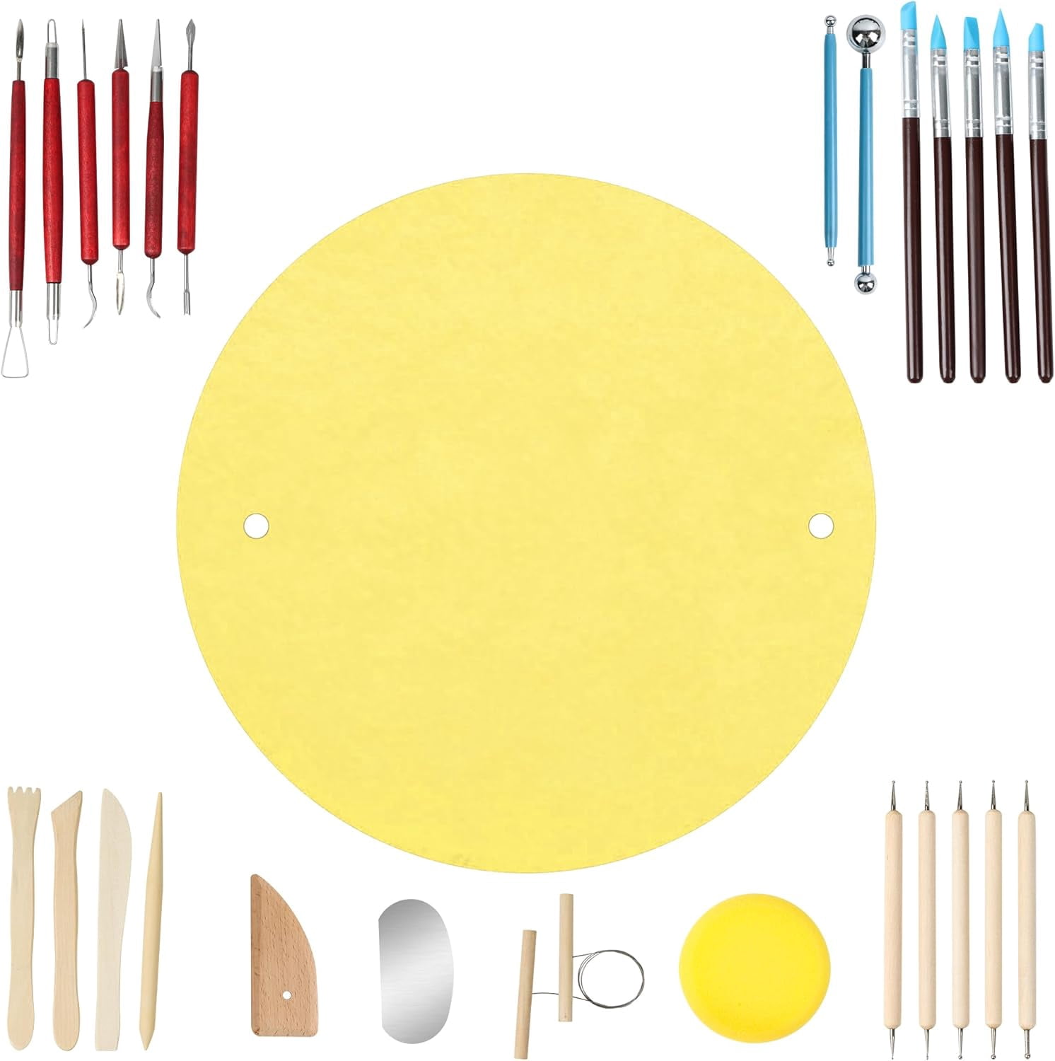 Pottery Tools Kit with BatMate, 27PCS Clay Sculpting Tools Set, 12" Anti-Slip Pottery Wheel Bat Mat for Ceramics, Polymer Clay, Shaping, Trimming & Carving