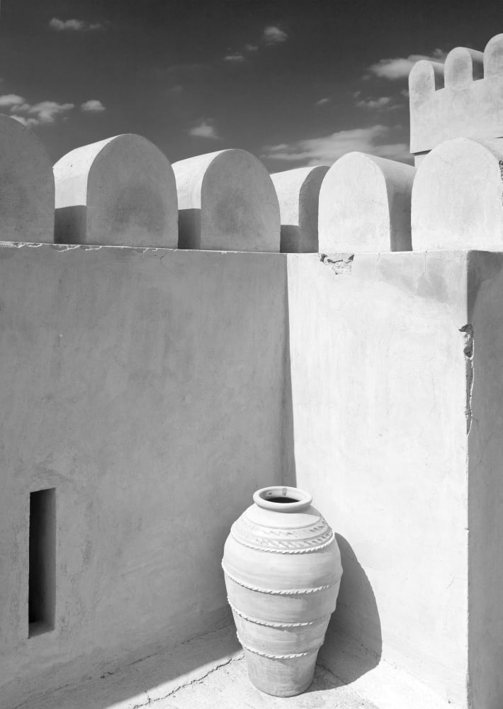 Pottery Urn Inside Crenellated Walls Of Nakhal Fort Nakhal Hajar Oman Canvas Art - Lizzie Shepherd Design Pics (22 x 32)