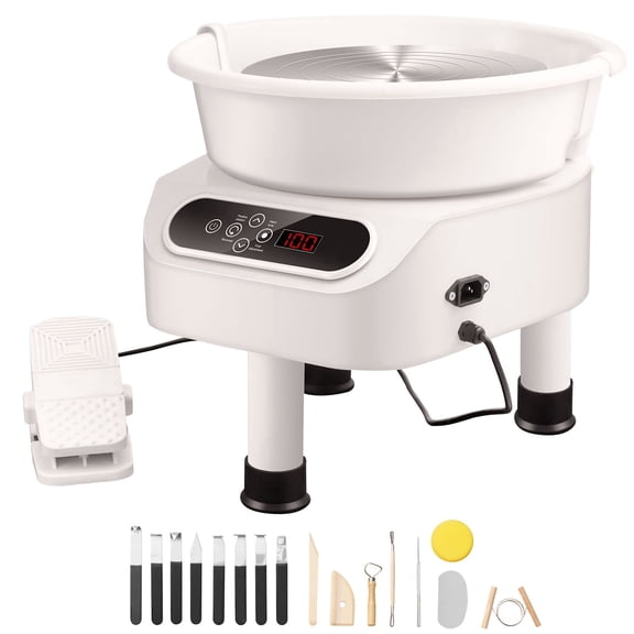 10 Inch Electric Pottery Wheel 350W Direct Drive Ceramic Forming Machine with Foot Pedal LCD Touch Screen 50-300 RPM Studio Clay Art Tool Set for DIY Craft Beginners Teachers Studio Use White