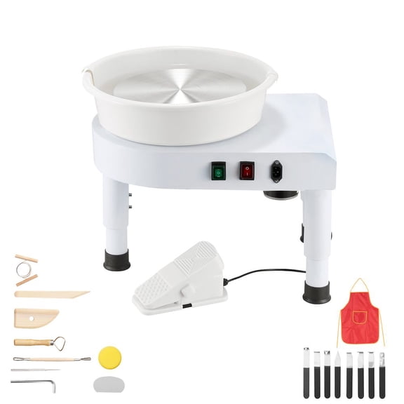 Pottery Wheel, 11 in Ceramic Wheel Forming Machine, 60-300 RPM Speed Adjustable Foot Pedal, Adjustable Lift Leg, Detachable Basin, Complete Tool Accessory Kit for Work Art Craft DIY, White