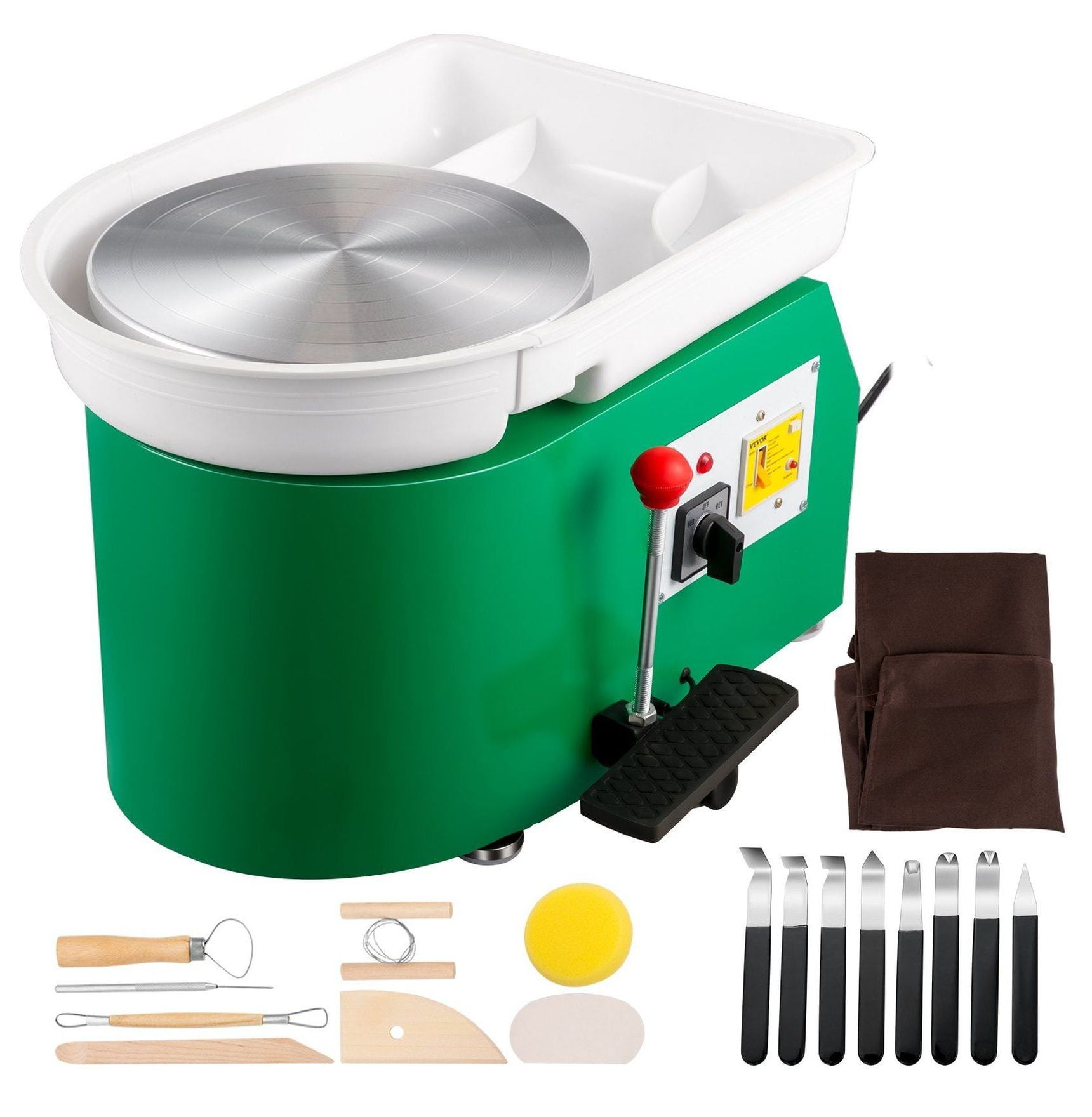 Pottery Wheel 28cm Electric Pottery Forming Machine 350W with Pedal & Tools - Ceramic Clay Art DIY for Beginners & Home Use - Green