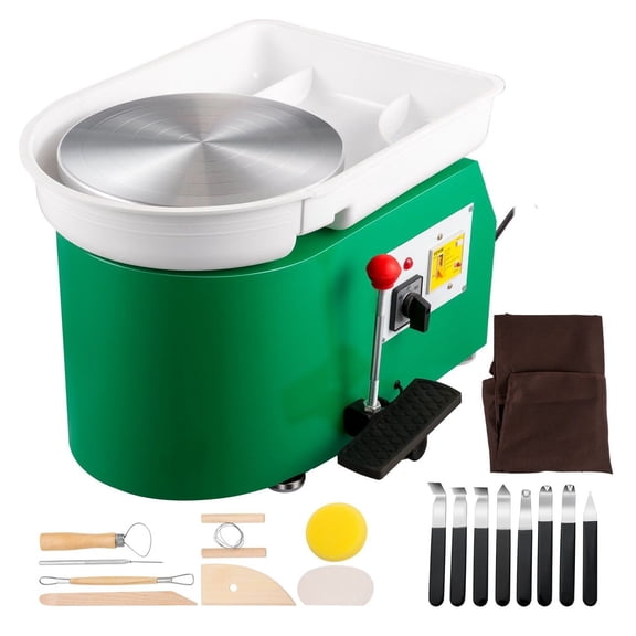 Pottery Wheel 28cm Electric Pottery Forming Machine 350W with Pedal & Tools - Ceramic Clay Art DIY for Beginners & Home Use - Green