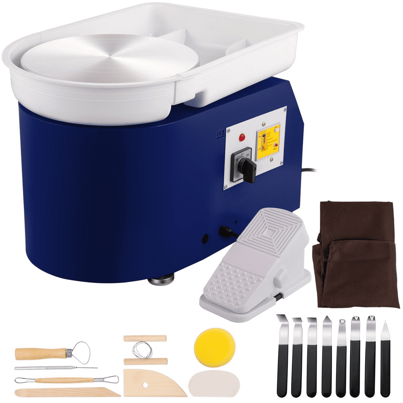 Pottery Wheel 28cm Electric Pottery Forming Machine with Foot Pedal, 350W Clay Tool Kit for DIY Art Crafts, Home Use - Blue, 18 Piece