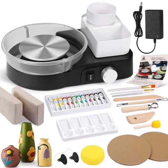 Pottery Wheel for Adults - Complete Pottery Tools Kit for Beginners, 6" Turntable Two-Way Rotation Adjustable Speed, 2.2 lbs. Air Dry Clay, Mini Clay Making Pottery Wheel with Storage Design (Black)