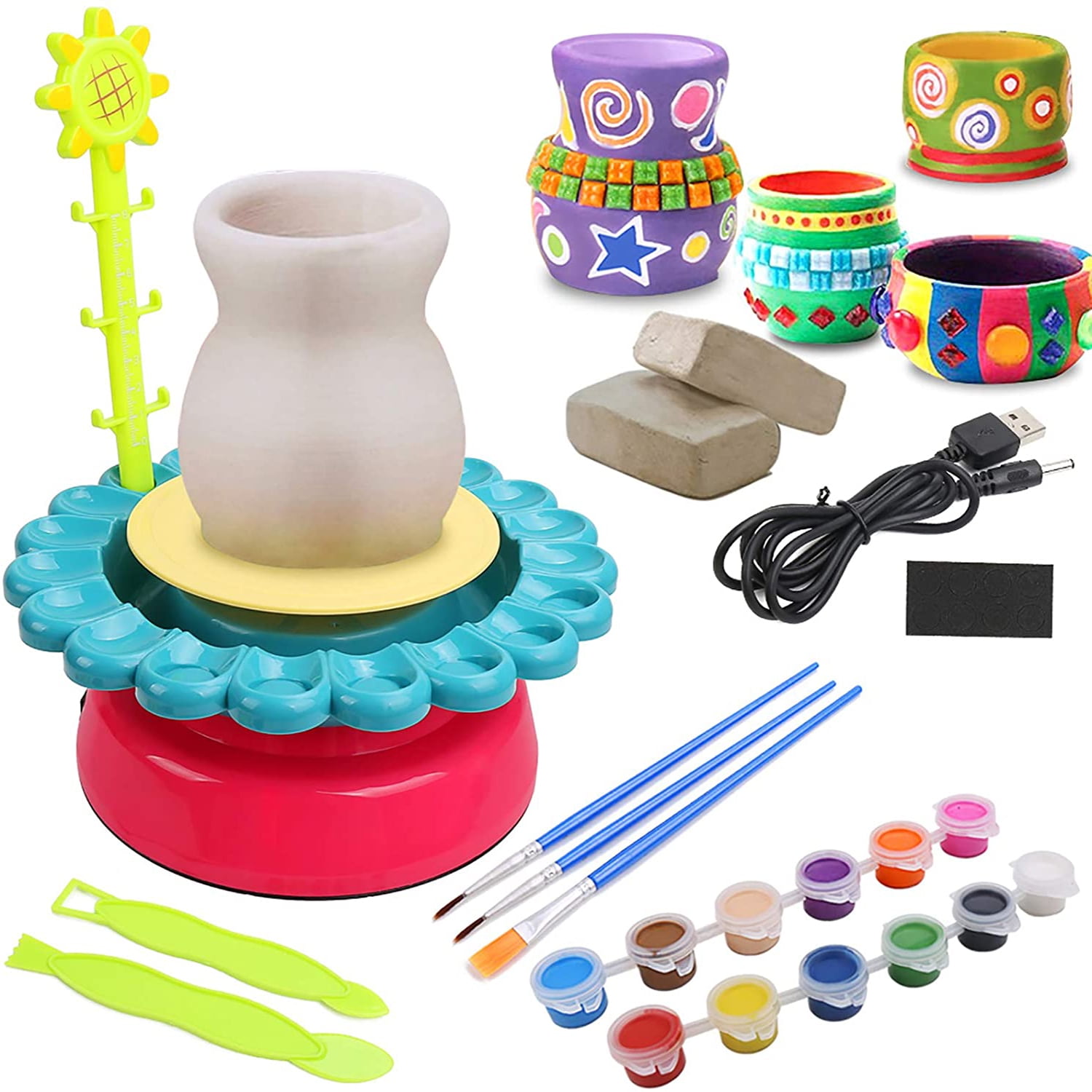 Pottery Wheel Art Craft Kit, Pottery Studio Polymer Air Dry Modeling Clay Tools, Craft Paint Palette Set USB Powered, Schools & Home Educational Toy