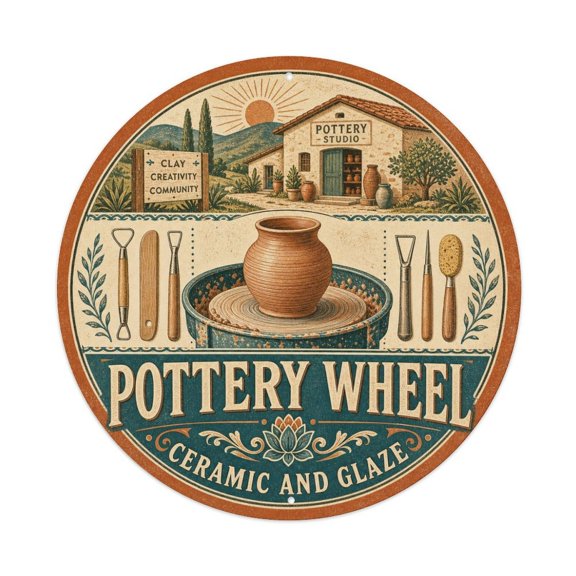 Pottery Wheel Ceramic Studio Handcrafted Clay Art_001 Metal Tin Sign Plaque