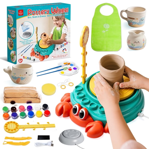 Wheel Making Kit OROLIVING, Pottery Wheel for Kids, Multicolor, Includes Clay and Tools ...
