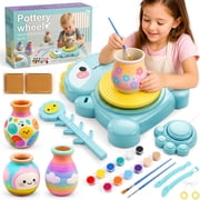 Carsky Pottery Wheel for Kids, Dinosaur Pottery Kit with Pedal Controller, 2 Clay Packs, 12 Color Cups, Brushes, Palette, Tools and Manual, DIY Craft Toy Gift for Boys Girls Ages 6+