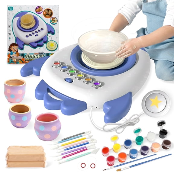 Rocket Pottery Wheel for Kids, Ejoyoyin Complete Pottery Kit for Beginners Girls Boy Toy, Arts and Crafts for Kids Ages 6+, Powerful Motor, Clay Kit with Sculpting Tools, Ideal Birthday Holiday Gifts