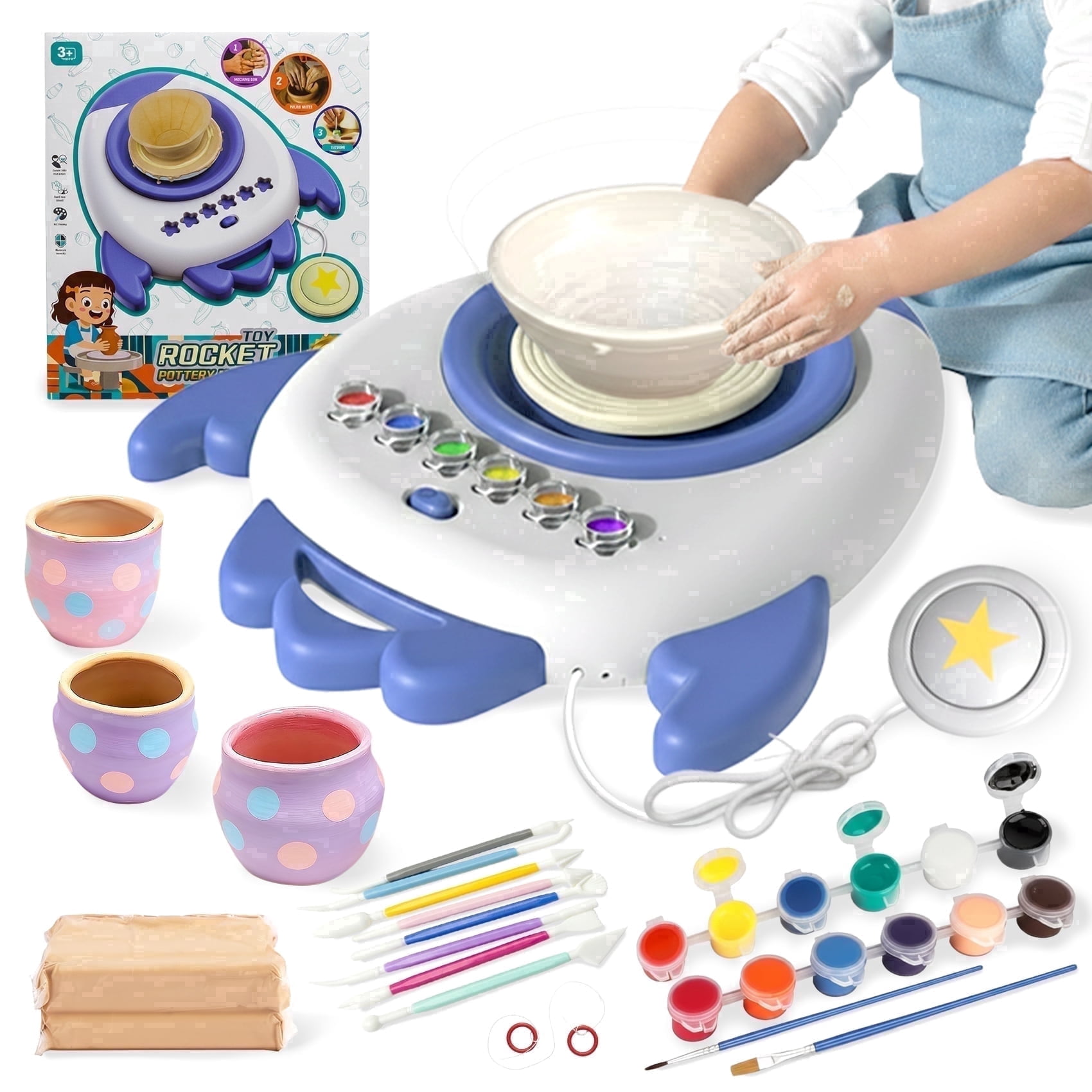 Ejoyoyin Pottery Wheel for Kids, Easy Crafts Complete Pottery Kit for Kids Beginners Ages 6+, Mini Clay Kit with Sculpting Tools, Ideal Birthday Gift