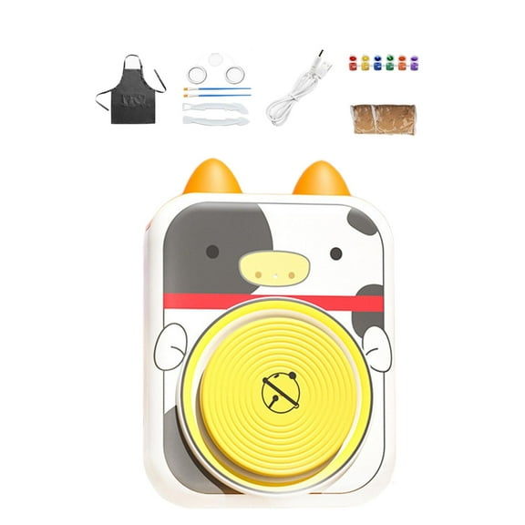 Pottery Wheel for Kids Craft Set for Kids Beginners Cute and Painting Supplies Electric Pottery Machine Complete Pottery Set for Boys Girls Cow