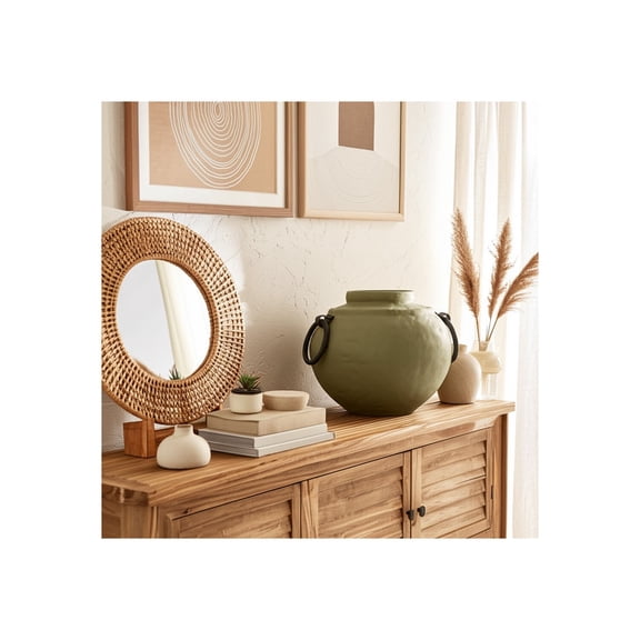 Pottery and Ecomix Vase with Handles Boho Style Decorative Modern Accent Vessel for Versatile Display