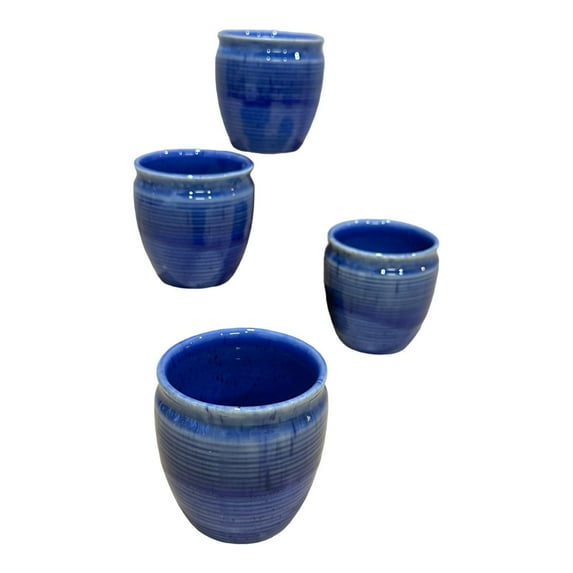PotteryDen Ocean blue shaded Kulhad - 100 ml, Hand Painted | Hand Textured | Set of 4 | Ceramic | Ideal for Tea Coffee and cold beverage