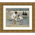 thumbnail image 1 of Potthast, Edward Henry 14x12 Gold Ornate Wood Framed with Double Matting Museum Art Print Titled - Children Playing At The Seashore, 1 of 4
