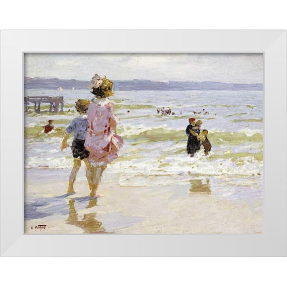 Potthast, Edward Henry 14x12 White Modern Wood Framed Museum Art Print Titled - At The Seashore