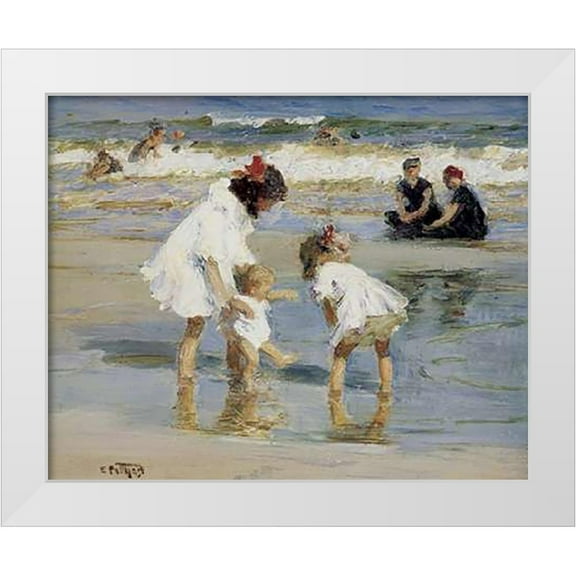 Potthast, Edward Henry 14x12 White Modern Wood Framed Museum Art Print Titled - Children Playing At The Seashore