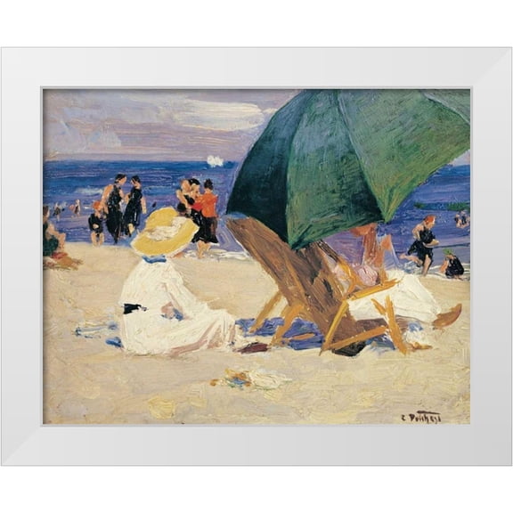 Potthast, Edward Henry 14x12 White Modern Wood Framed Museum Art Print Titled - Green Umbrella