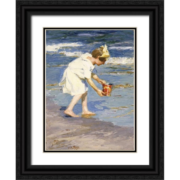 Potthast, Edward Henry 19x24 Black Ornate Wood Framed with Double Matting Museum Art Print Titled - Brighton Beach