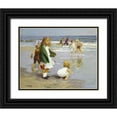 thumbnail image 1 of Potthast, Edward Henry 32x26 Black Ornate Wood Framed with Double Matting Museum Art Print Titled - Play In The Surf, 1 of 4
