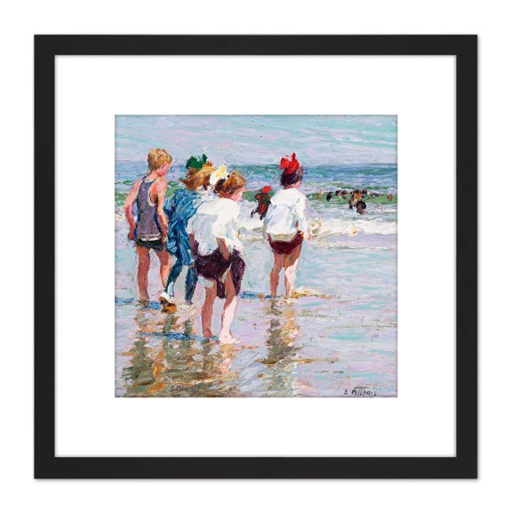 Potthast Summer Day Brighton Beach Painting 8X8 Inch Square Wooden Framed Wall Art Print Picture with Mount