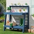 thumbnail image 1 of Potting Bench Outdoor with Storage, 3-Tier HDPE Gardening Table with Angled Legs & Tool Hooks, All-Weather Heavy Duty Potting Table for Patio, Backyard, Garden, Blue, 1 of 8