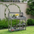 thumbnail image 1 of GONICHA Potting Bench, Poly Lumber Potting Table with Removable Stainless Steel Sink and Open Shelves,All-Weather Planting Table for Garden, Gray, 1 of 6