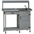 thumbnail image 1 of Potting Bench Table with Sink, Outdoor Work Bench Table with Storage Cabinet, Hooks, Removable Sink, Faucet and Drawer for Greenhouse, Garden, Patio, Gray, 1 of 7
