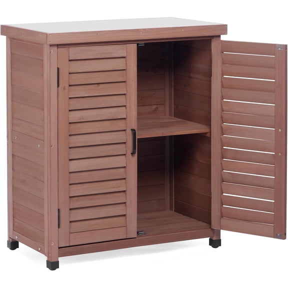 Potting Bench with Storage Cabinet and Metal Table Top for Outdoor Patio, Garden Furniture Wood Workstation