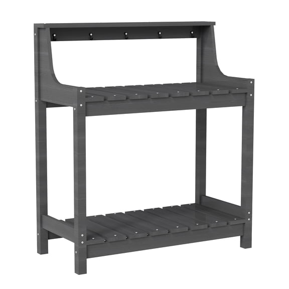 Potting Benches for Outside, HDPE Garden Potting Table All Weather, Outdoor Potting Table with Storage for Patio, Backyard, Garden, Grey