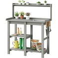 thumbnail image 1 of Potting , Outdoor Potting  Table with Removable Sink, HDPS Potting Benches for Outside, Garden Table with Storage Shelves & 4 Side Hooks, No Rot, No Fade, No Break, 360lbs Capacity, 1 of 8