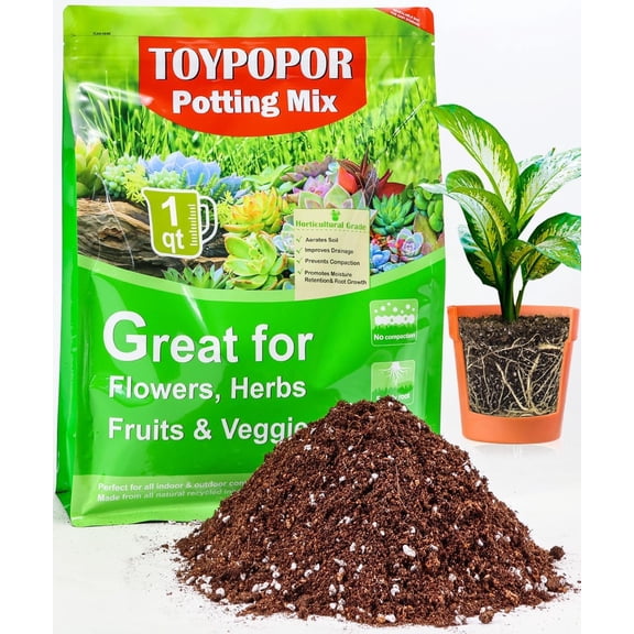 Potting Soil for All Indoor Houseplants, Contains Perlite, Peat Moss, Coco Coir and Rice Charcoal, Well Draining Mix Light, Aerated Texture Healthy Plant Roots Fast Growth 1qt