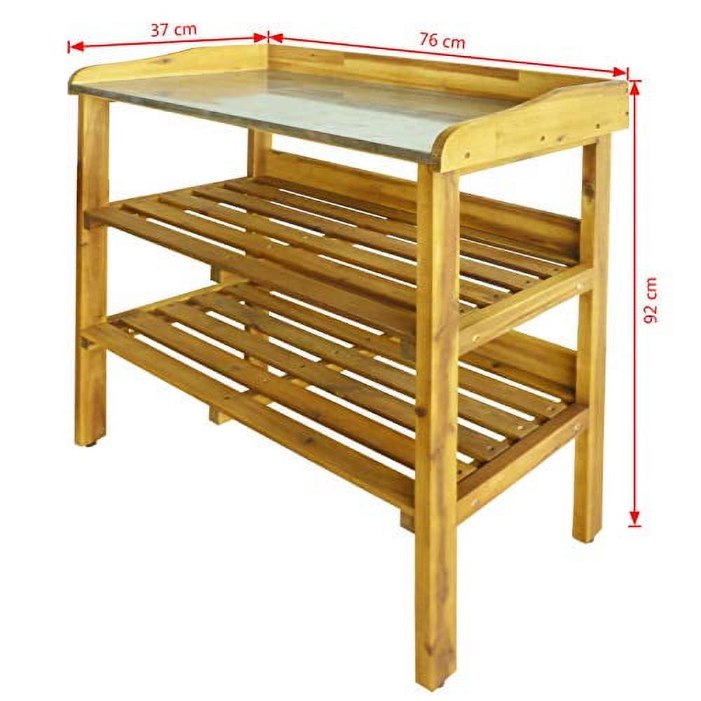Potting with 2 Shelves Solid Acacia Wood and Zinc Gardening Tables for ...