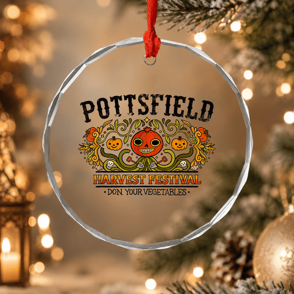 Pottsfield Harvest Festival Dark Pumpkin Halloween Ornament, Festive Fright Decor, Circle Glass Ornament