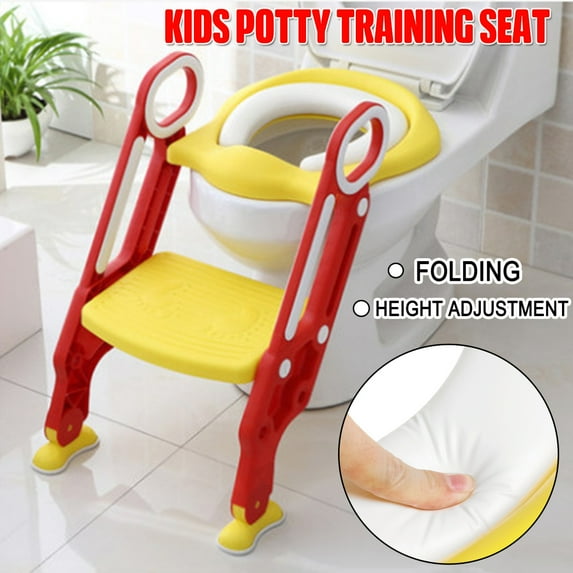 Potty Toilet Training Seat with Step Stool Ladder, Non-Slip Kids Toilet Potty Soft Padded Step Up, Training Stool Chair Toddler Ladder for All Standard Sizes and Toilet Seat