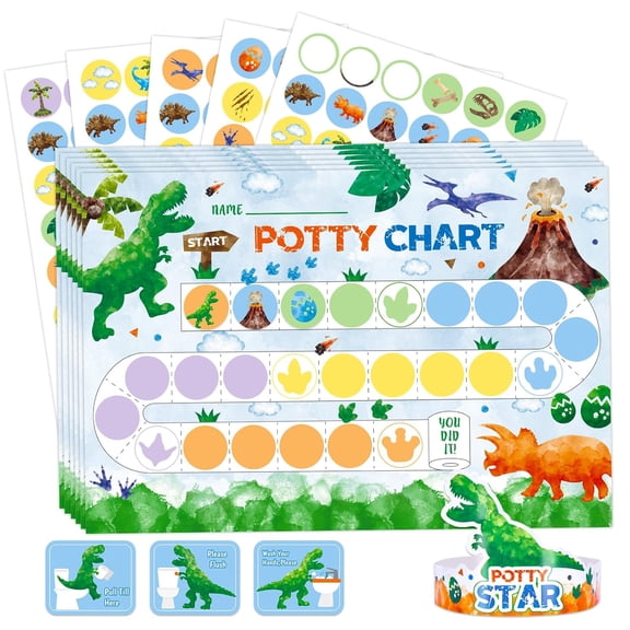 Potty Training Chart - Dinosaur Toilet Training Reward Chart with 270 Potty Stickers Crown Pink Sticker for Boys Toddler Kids Ideal Gift Birthday
