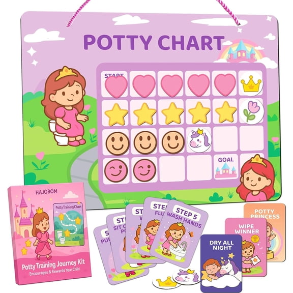 Potty Training Chart for Toddlers Magnetic Potty Chart Reusable Reward System  Includes Steps, Achievements & Reusable Magnets Stickers Ideal for Ages 1.5-5 Boys & Girls (Princess)