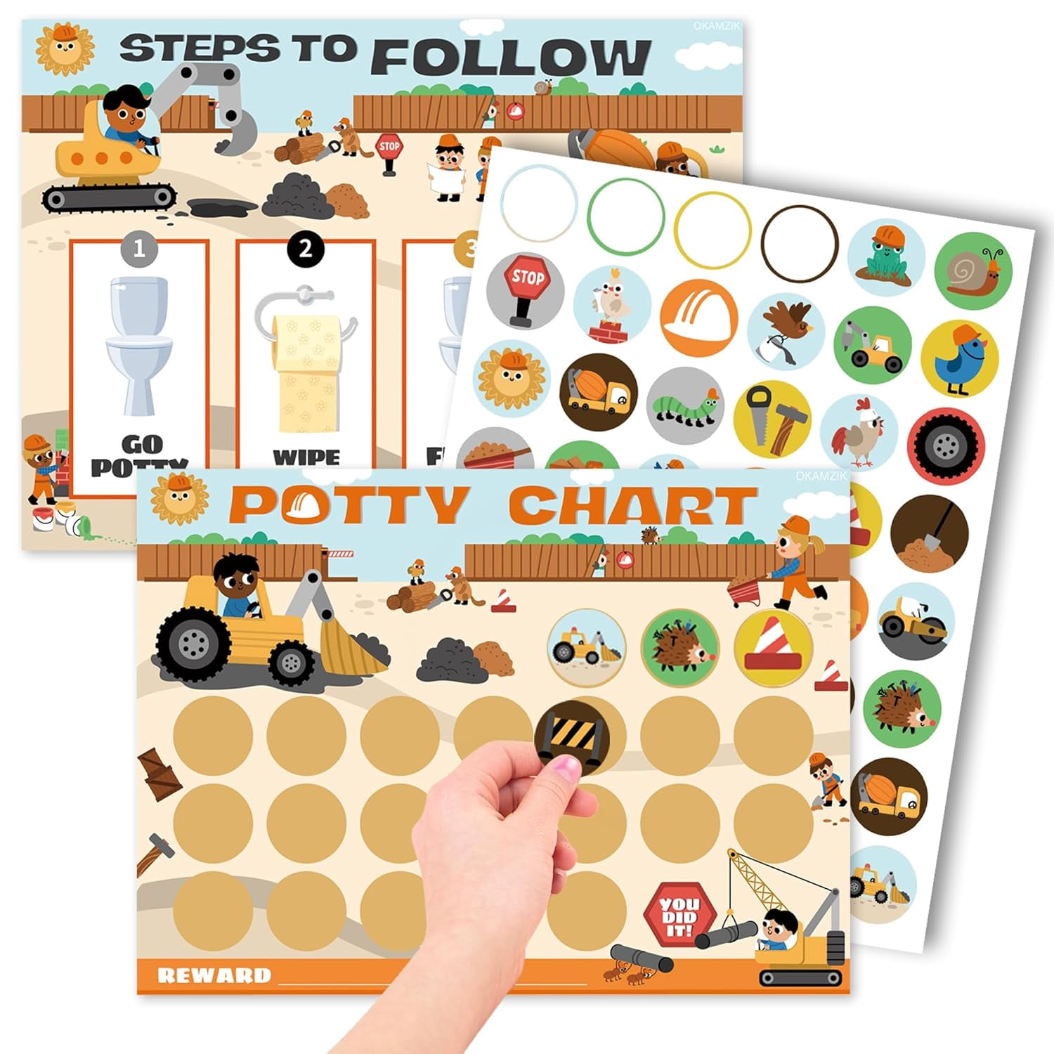 Potty Training Chart for Boys, Construction Theme, 8.3 x 11.2 inches ...