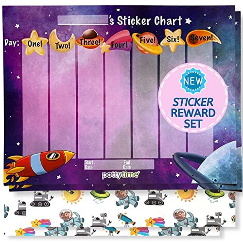 Potty Watch Training Sticker Chart - Potty Training with 4-Weekly Space Themed Charts & 144 Stickers - Easy to Peel Stickers for Kids - Reward Their Efforts, Fosters Fun & Independence