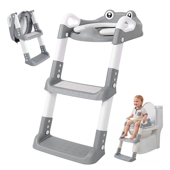 Potty Training Seat Detachable Toddler Toilet Seat Ladder with Adjustable Height PVC Soft Cushion for Toddlers Boys Girls