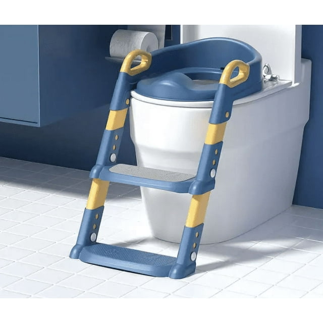 Folding Baby Potty Seat with Non-Slip Ladder Adjustable Toddler Toilet Training Seat, Soft Padded Chair for Boys & Girls, Lightweight, Easy-to-Clean, Anti-Skid Steps, Universal Fit for Standard Toile
