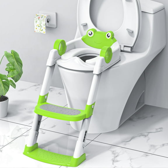 Potty Training Seat, Toddler Step Stool, 2 in 1 Potty Training Toilet for Kids, Baby Seat with Splash Guard and Anti-Slip Pad for Boys Girls Potty Training, Green