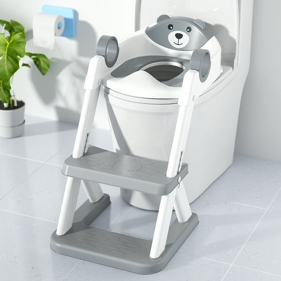 Potty Training Seat, Toddler Step Stool, 2 in 1 Potty Training Toilet for Kids, Baby Seat with Splash Guard and Anti-Slip Pad for Boys Girls Potty Training, Grey