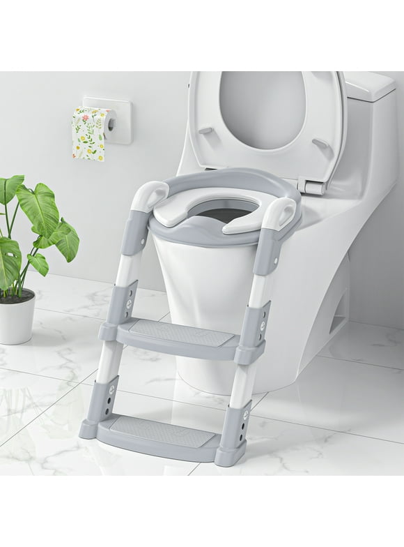 Potty Training Seat, Toddler Step Stool, 2 in 1 Potty Training Toilet for Kids, Baby Seat with Splash Guard and Anti-Slip Pad for Boys Girls Potty Training, Grey