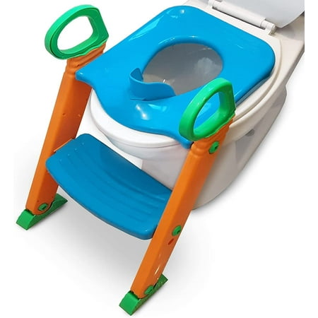 Potty Training Seat Toilet w/Step Stool Ladder & Splash Guard, Kids Toddlers Trainer w/Handles. Sturdy & Foldable. Non-Slip Steps & Anti Slip Pads. Adjustable Potty Chair - Boys Girls Baby (Blue)