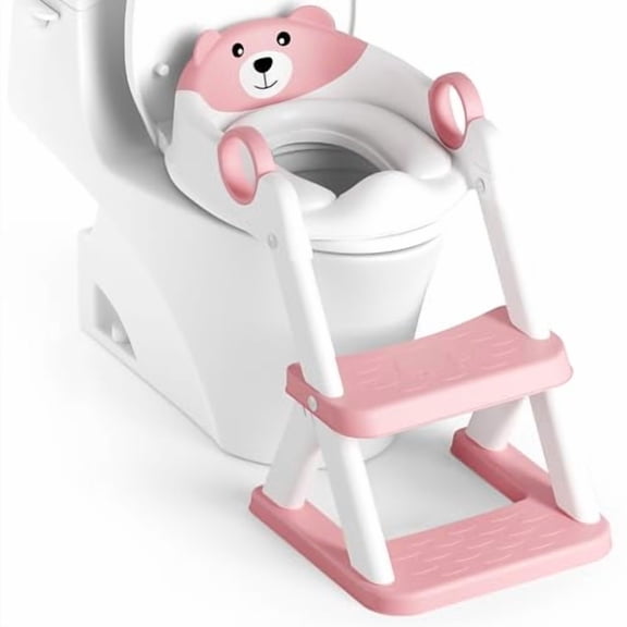 Potty Training Seat, Upgrade Toddler Toilet Seat for Kids Boys Girls, 2 in 1 Potty Training Toilet, Splash Guard Anti-Slip Pad Step Stool Pink