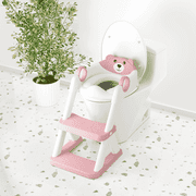 COOSEYA Potty Training Seat , Potty Training Toilet for Kids , Toddler Toilet Seat with Ladder, Children 12+ Months(Bear/Pink)