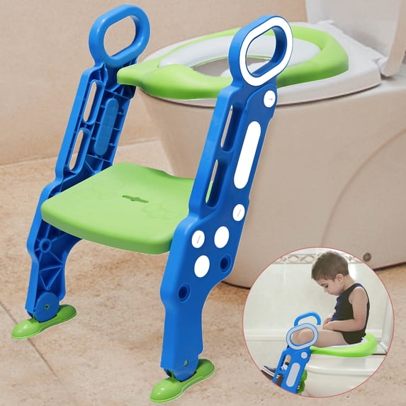 Potty Training Seat with Ladder Toilet Step Stool for Kids Toddlers Handles. Sturdy, Safe & Adjustable Height Anti Slip Pads